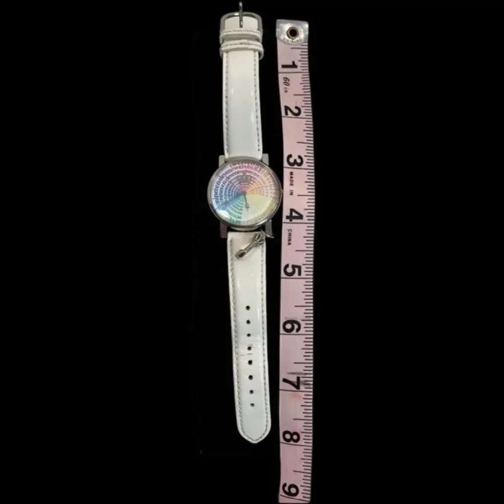 Juicy Couture Watch Rainbow Number Face Silver J Charm White Leather Strap